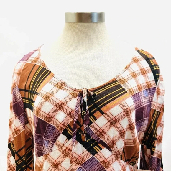 NWT SO GOODS FOR LIFE Junior Long Sleeve Pullover Plaid Brown V-Neck Dress Large - Picture 2 of 12